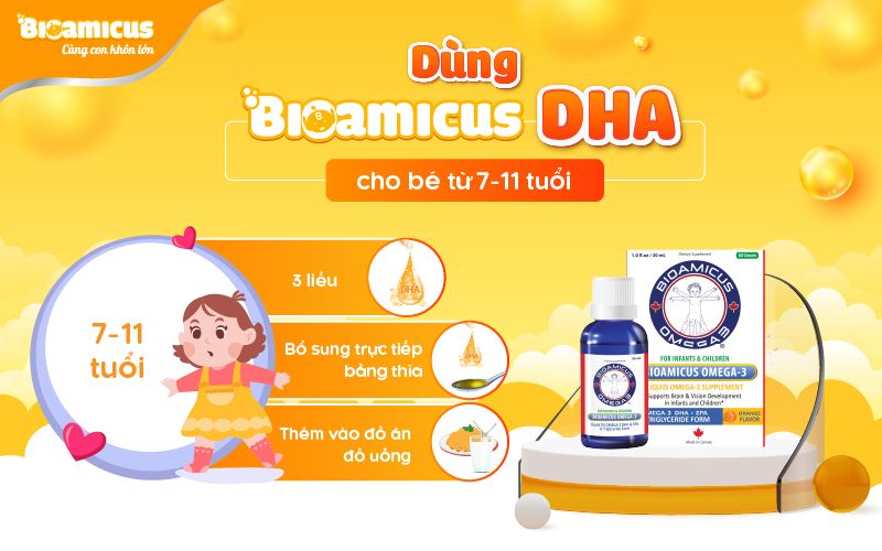 BioAmicus DHA bao nhiêu tuổi uống được - giai đoạn trẻ 7-11 tuổi