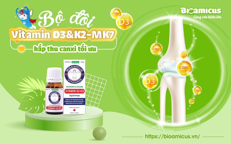 Sản phẩm BioAmicus Vitamin D3K2 tinh khiết cho bé cao lớn
