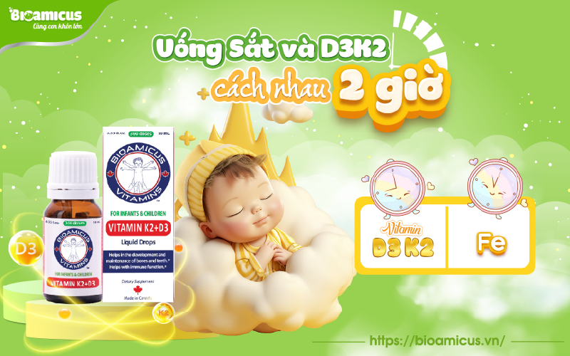 uống sắt và d3k2 cách nhau 2 giờ