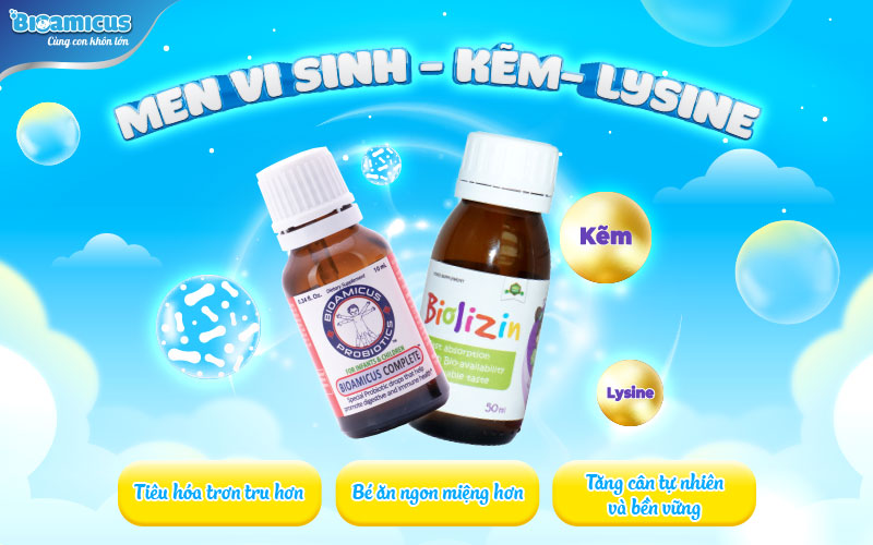 bổ sung men 10 chủng cùng kẽm, lysine