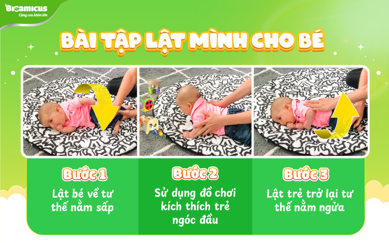 Các bước thực hiện bài tập lật mình cho bé