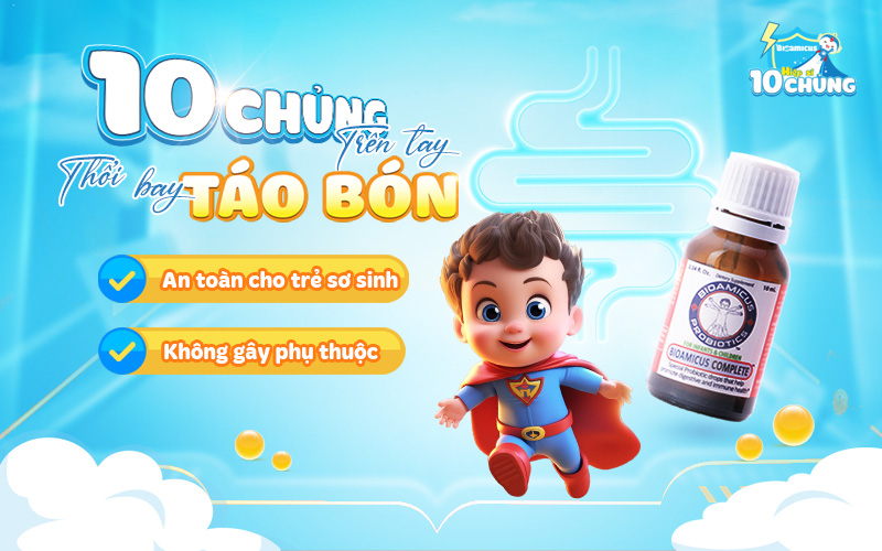 men vi sinh 10 chủng đánh bay táo bón chức năng ở trẻ