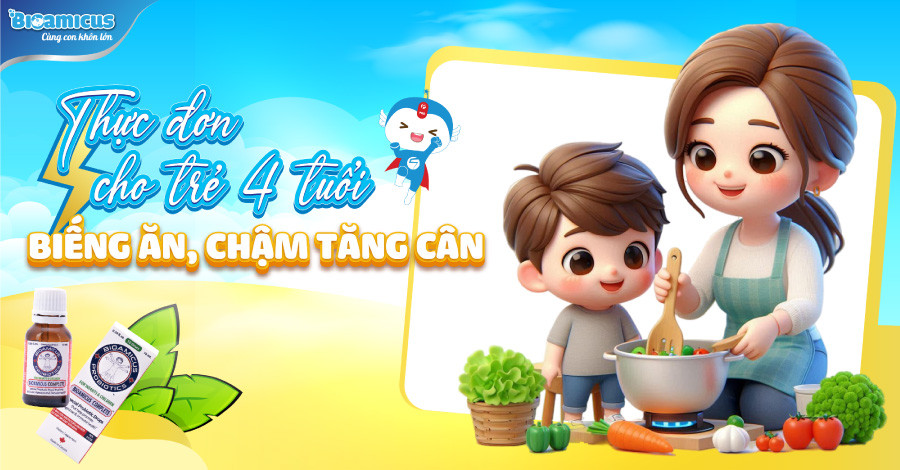 thực đơn cho bé 4 tuổi biếng ăn, chậm tăng cân