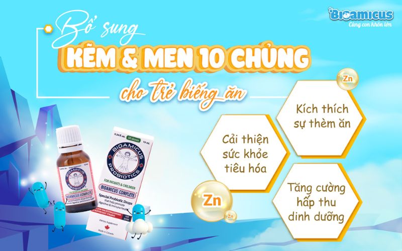 bổ sung kẽm và men 10 chủng cho trẻ biếng ăn