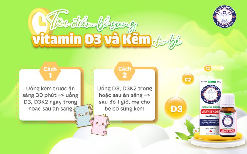 thời điểm bổ sung kẽm và d3 cho bé