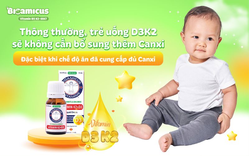 trẻ uống d3k2 không cần bổ sung thêm canxi