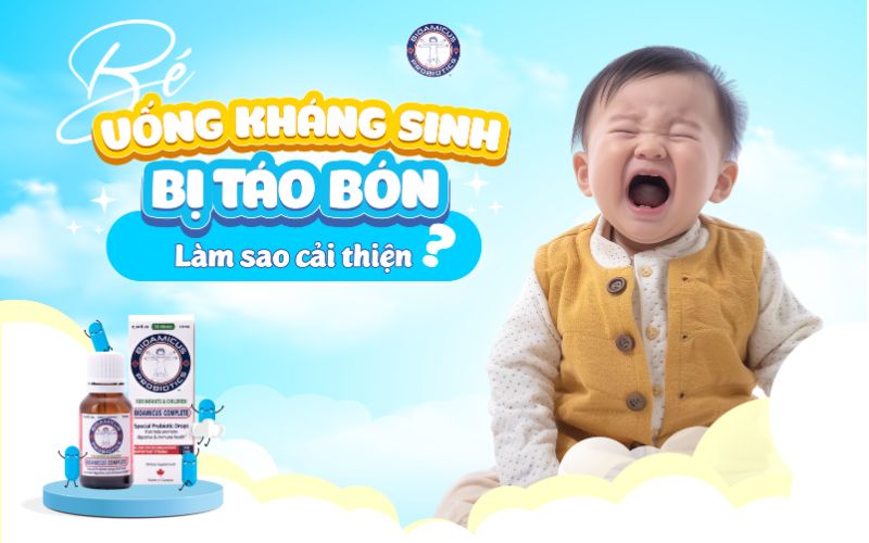 bé uống kháng sinh bị táo bón