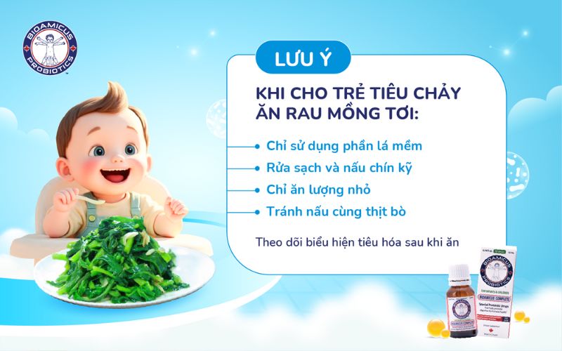 Lưu ý khi cho trẻ bị tiêu chảy ăn rau mồng tơi