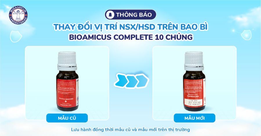 THÔNG BÁO: Thay đổi vị trí in ngày sản xuất/hạn sử dụng sản phẩm BioAmicus Complete 10 chủng