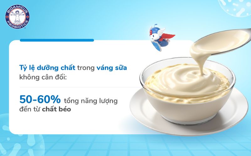 Tỷ lệ dinh dưỡng trong váng sữa không cân đối