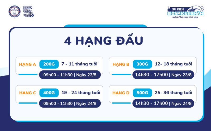 4 hạng đấu của cuộc thi em bé cử tạ