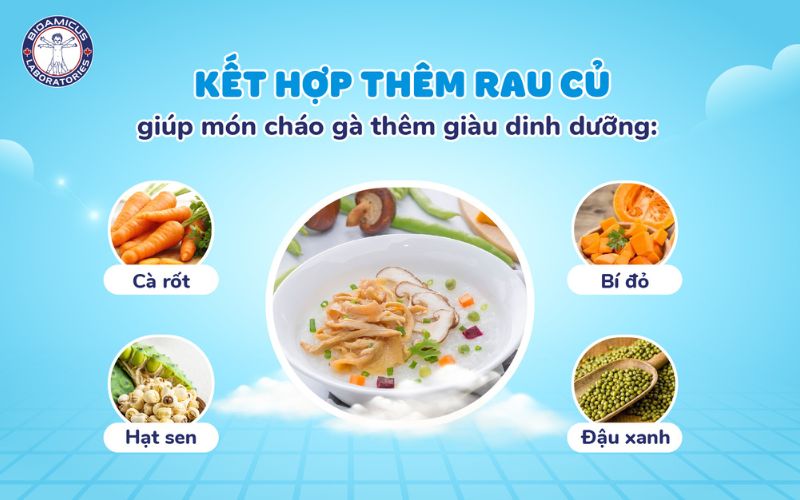 Kết hợp cùng rau củ giúp cháo gà thêm bổ dưỡng