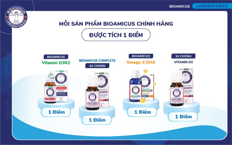 mỗi sản phẩm BioAmicus chính hãng được tích 1 điểm
