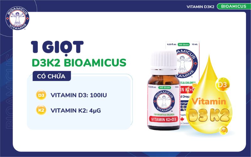 1 giọt D3K2 BioAmicus có chứa 100IU D3