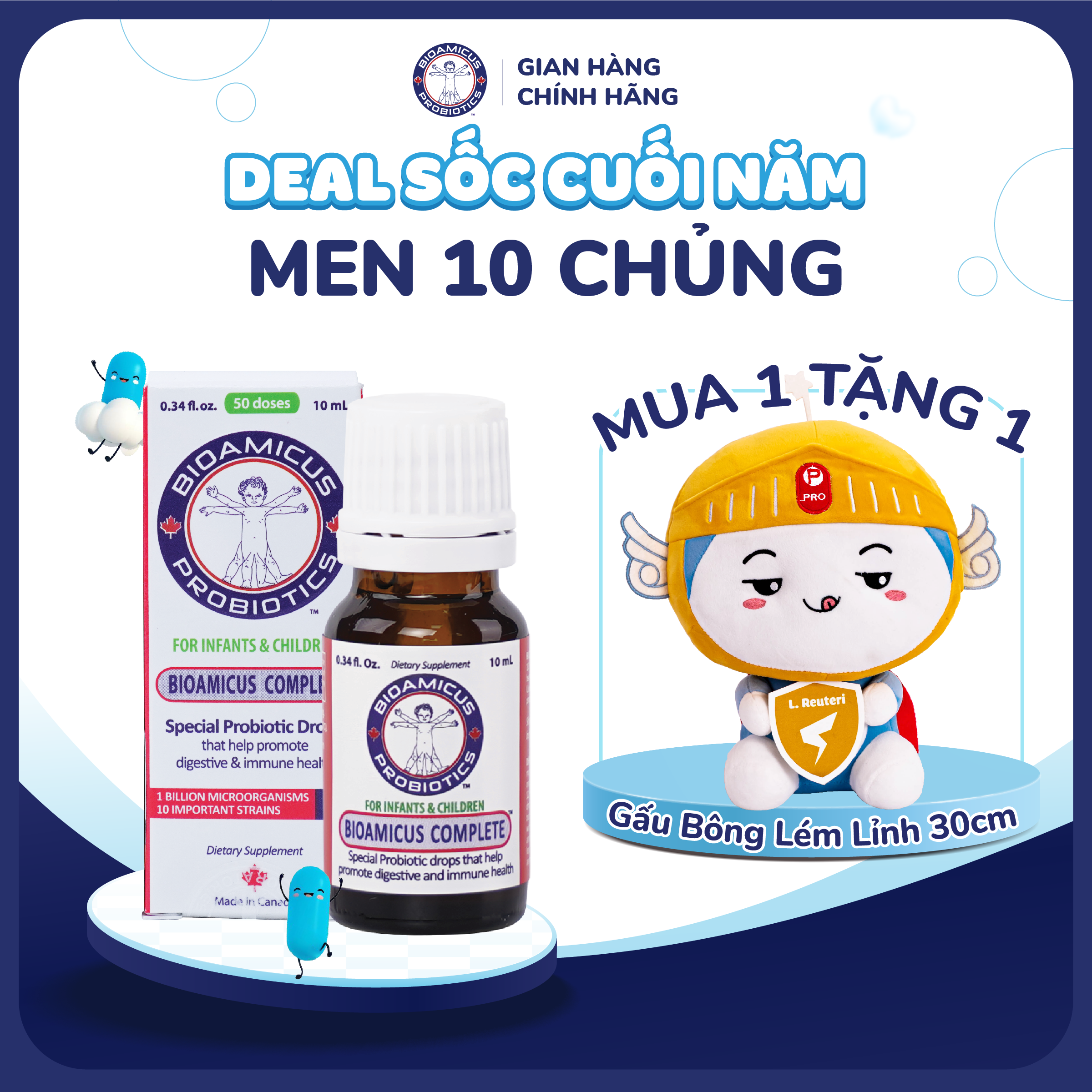 [DEAL SỐC] Mua 1 Men 10 Chủng Tặng 1 Gấu Bông Lém Lỉnh 30cm