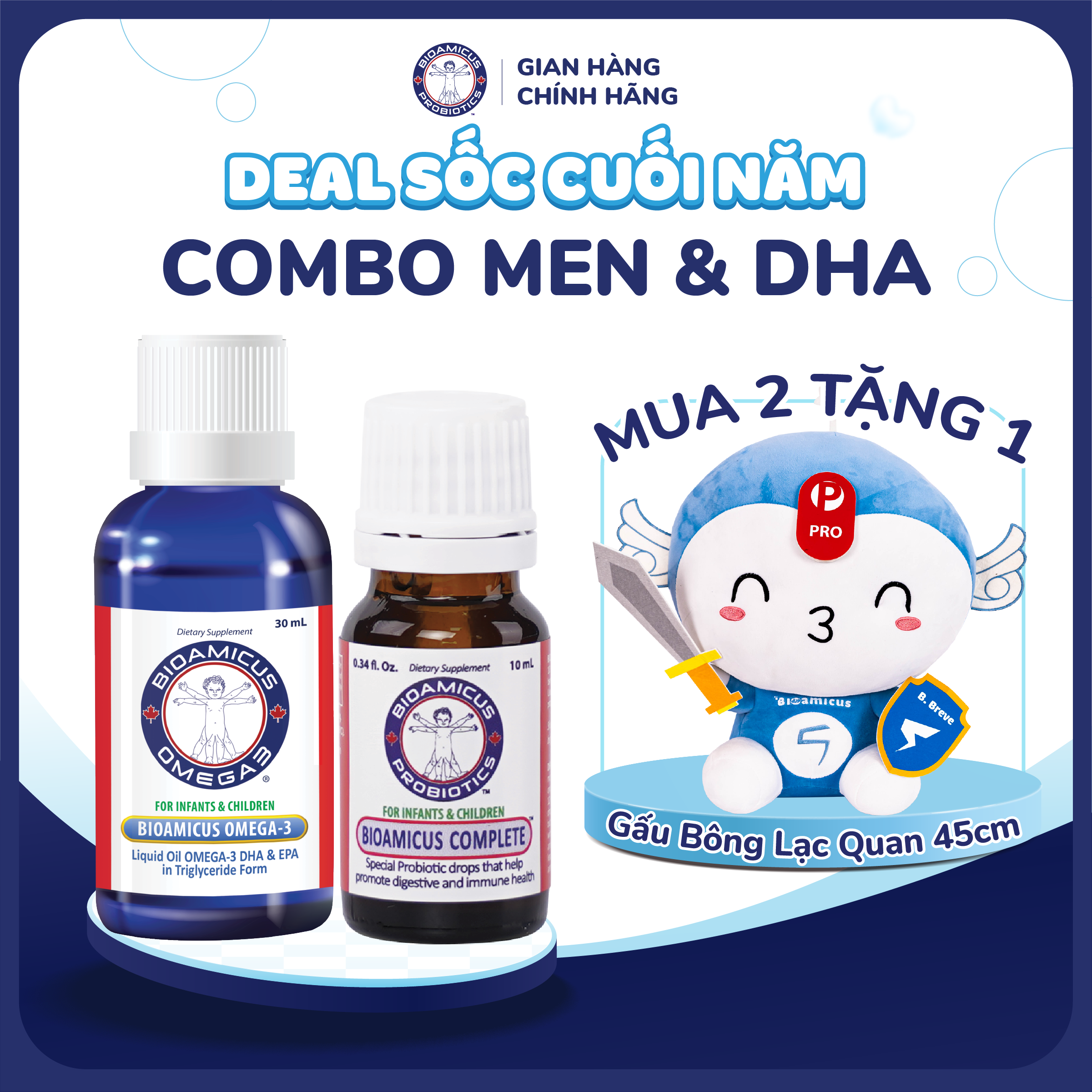 [DEAL SỐC] Mua Combo Men 10 Chủng + BioAmicus DHA Tặng 1 Gấu Bông Lạc Quan 45cm