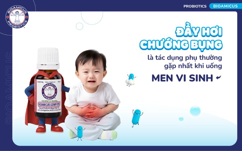đầy hơi chướng bụng l&agrave; t&aacute;c dụng phụ thường gặp của men vi sinh