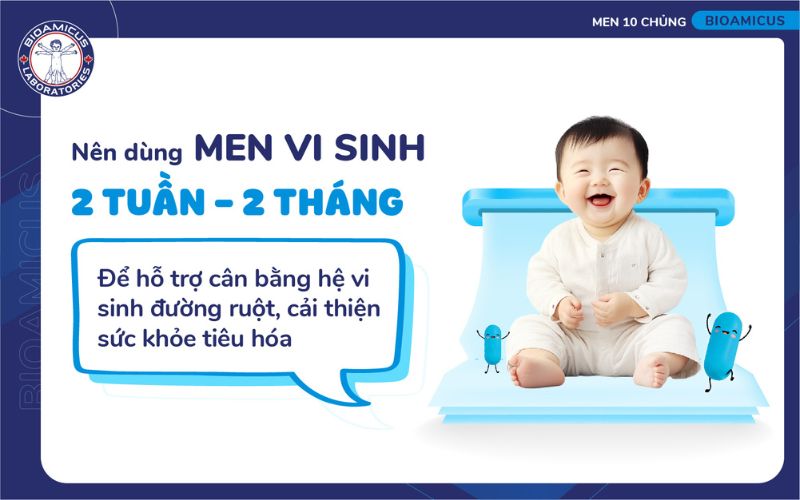 nên bổ sung men vi sinh từ 2 tuần đến 2 tháng