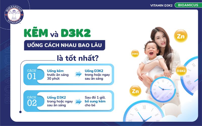 kẽm và d3k2 uống cách nhau bao lâu