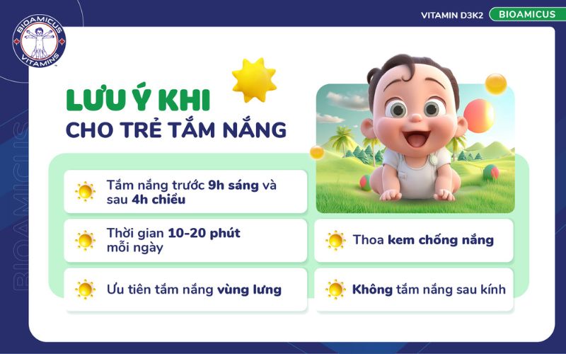 lưu ý khi cho trẻ tắm nắng