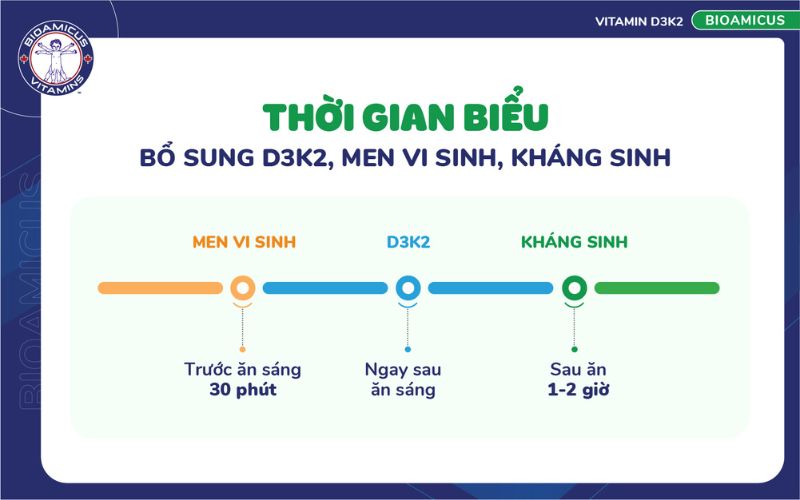 thời gian biểu bổ sung d3k2, men vi sinh, kh&aacute;ng sinh cho trẻ