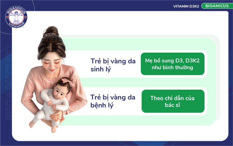 trẻ bị v&agrave;ng da sinh l&yacute; bổ sung d3, d3k2 như b&igrave;nh thường