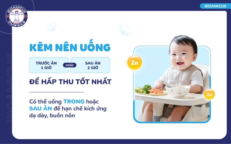 kẽm n&ecirc;n uống trước ăn 1 giờ hoặc sau ăn 2 giờ