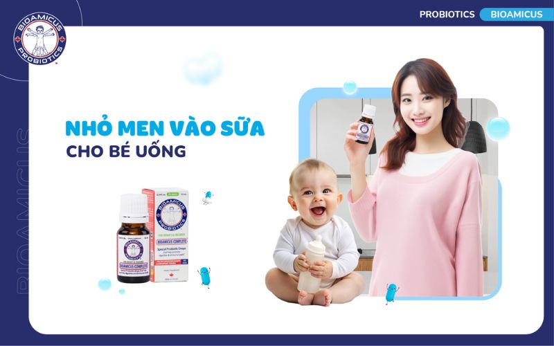 nhỏ men 10 chủng v&agrave;o sữa cho b&eacute; uống
