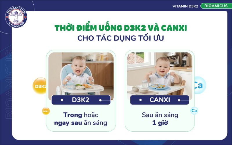 thời điểm uống d3k2 v&agrave; canxi mang lại hiệu quả tối ưu