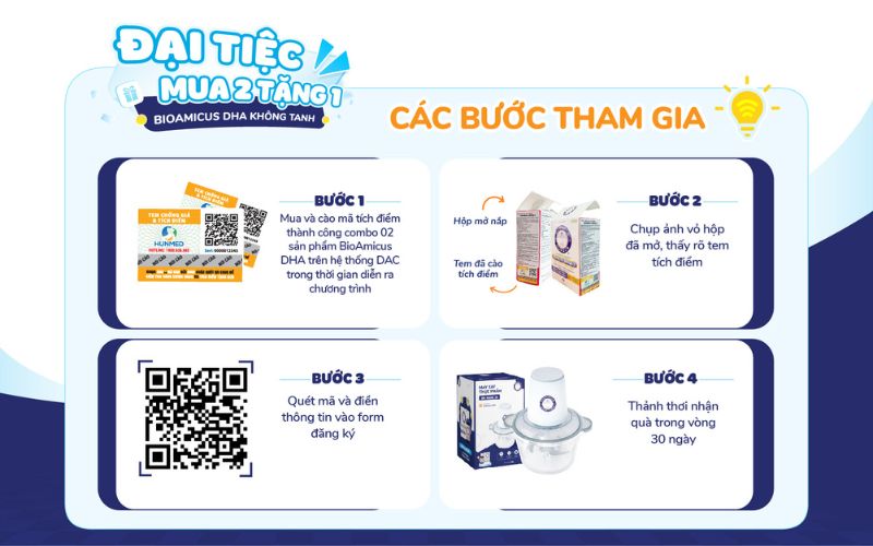 C&aacute;c bước tham gia đại tiệc mua 2 tặng 1 DHA