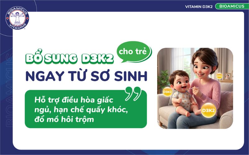 bổ sung D3K2 ngay từ sơ sinh gi&uacute;p hạn chế ra mồ h&ocirc;i trộm, quấy kh&oacute;c đ&ecirc;m
