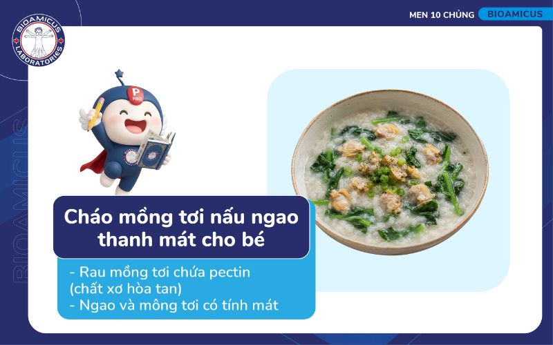 ch&aacute;o mồng tơi nấu ngao cho trẻ t&aacute;o b&oacute;n
