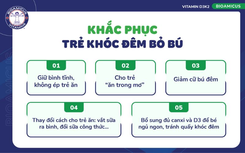 khắc phục t&igrave;nh trạng trẻ kh&oacute;c đ&ecirc;m bỏ b&uacute;