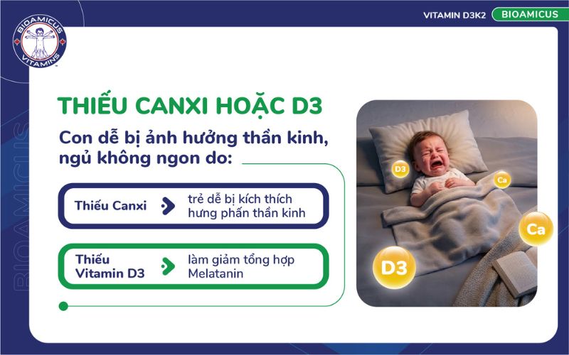 thiếu canxi hoặc D3 khiến trẻ dễ quấy kh&oacute;c đ&ecirc;m