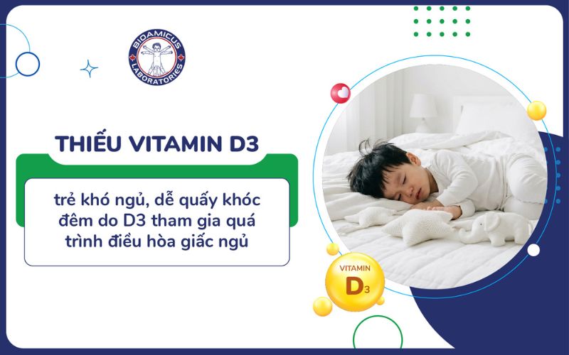 thiếu vitamin D3 dễ khiến trẻ kh&oacute; ngủ quấy kh&oacute;c