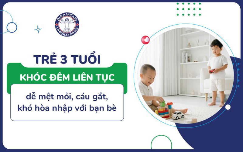 trẻ 3 tuổi kh&oacute;c đ&ecirc;m li&ecirc;n tục dễ mệt mỏi, kh&oacute; h&ograve;a nhập