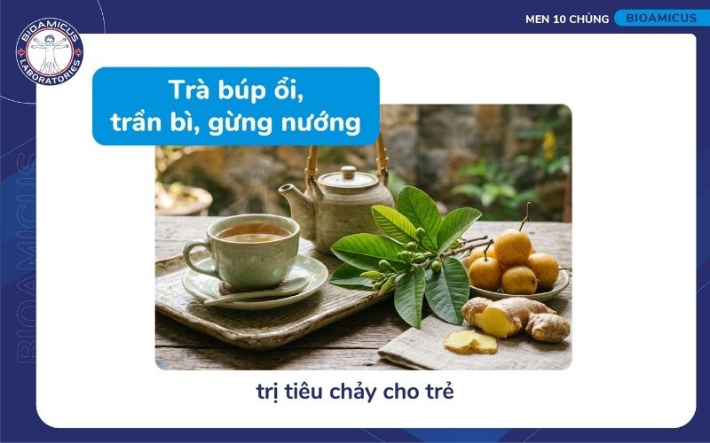 Tr&agrave; b&uacute;p ổi, trần b&igrave;, gừng nướng trị ti&ecirc;u chảy cho trẻ