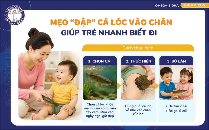 mẹo đập c&aacute; l&oacute;c v&agrave;o ch&acirc;n cho trẻ nhanh biết đi