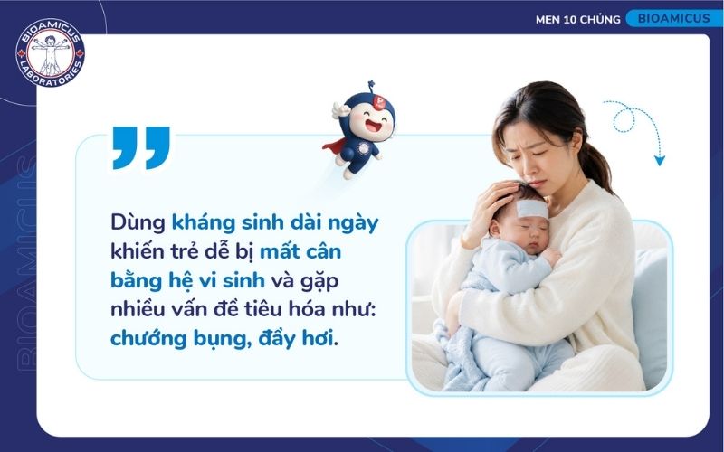 Sử dụng kh&aacute;ng sinh d&agrave;i ng&agrave;y c&oacute; thể g&acirc;y đầy hơi chướng bụng ở trẻ