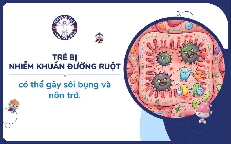 Nhiễm khuẩn đường ruột c&oacute; thể g&acirc;y s&ocirc;i bụng v&agrave; n&ocirc;n trớ