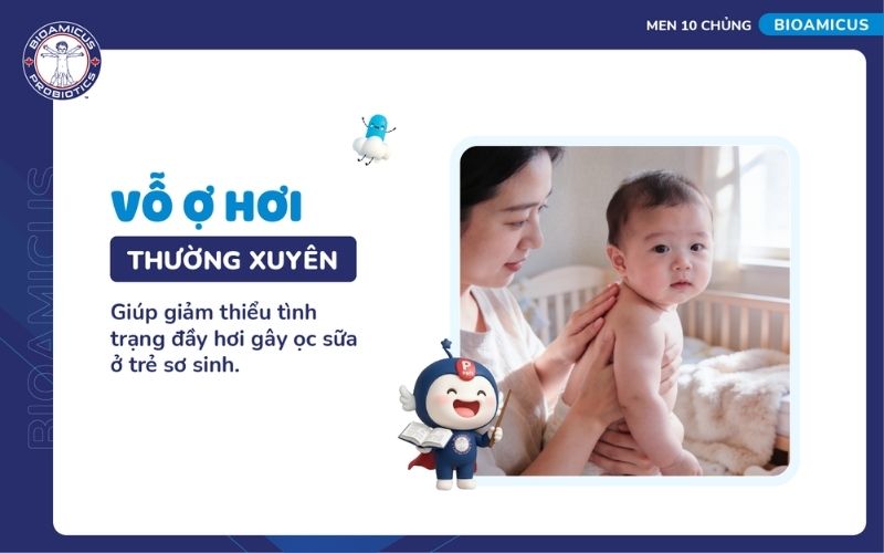 Vỗ ợ hơi gi&uacute;p hạn chế đầy hơi g&acirc;y n&ocirc;n trớ ở trẻ