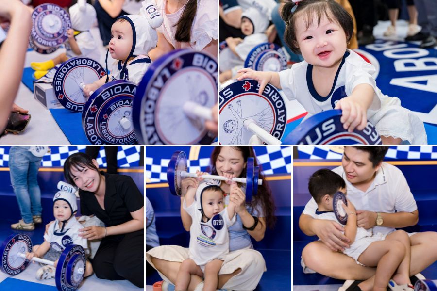 H&igrave;nh ảnh ba mẹ đồng h&agrave;nh v&agrave; cổ vũ tinh thần cho c&aacute;c b&eacute; khi tham gia thi đấu Em b&eacute; cử tạ 