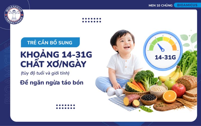 Bổ sung lượng chất xơ vừa đủ ph&ugrave; hợp với độ tuổi v&agrave; giới t&iacute;nh của trẻ để cải thiện t&aacute;o b&oacute;n