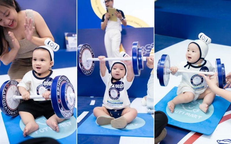 Những biểu cảm ngộ nghĩnh, đ&aacute;ng y&ecirc;u của c&aacute;c &ldquo;lực sĩ nh&iacute;&rdquo; tại s&agrave;n đầu Em b&eacute; cử tạ 