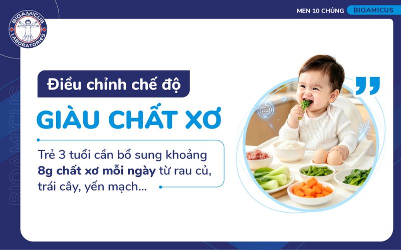 Ba mẹ cần điều chỉnh chế độ ăn gi&agrave;u chất xơ cho trẻ 3 tuổi bị t&aacute;o b&oacute;n