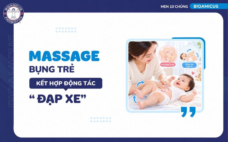 Thực hiện massage bụng kết hợp động t&aacute;c đạp xe để giảm t&igrave;nh trạng t&aacute;o b&oacute;n ở trẻ dưới 1 tuổi