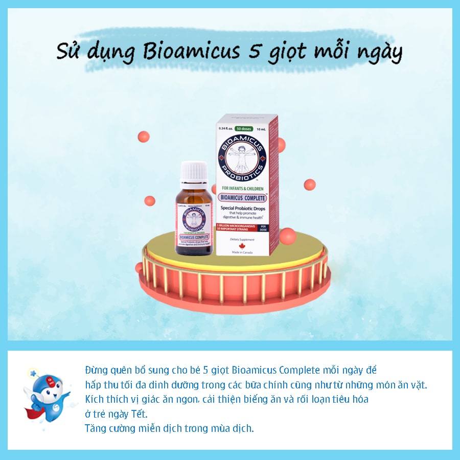 Sử dụng men vi sinh Bioamicus Complete cho trẻ ngày Tết