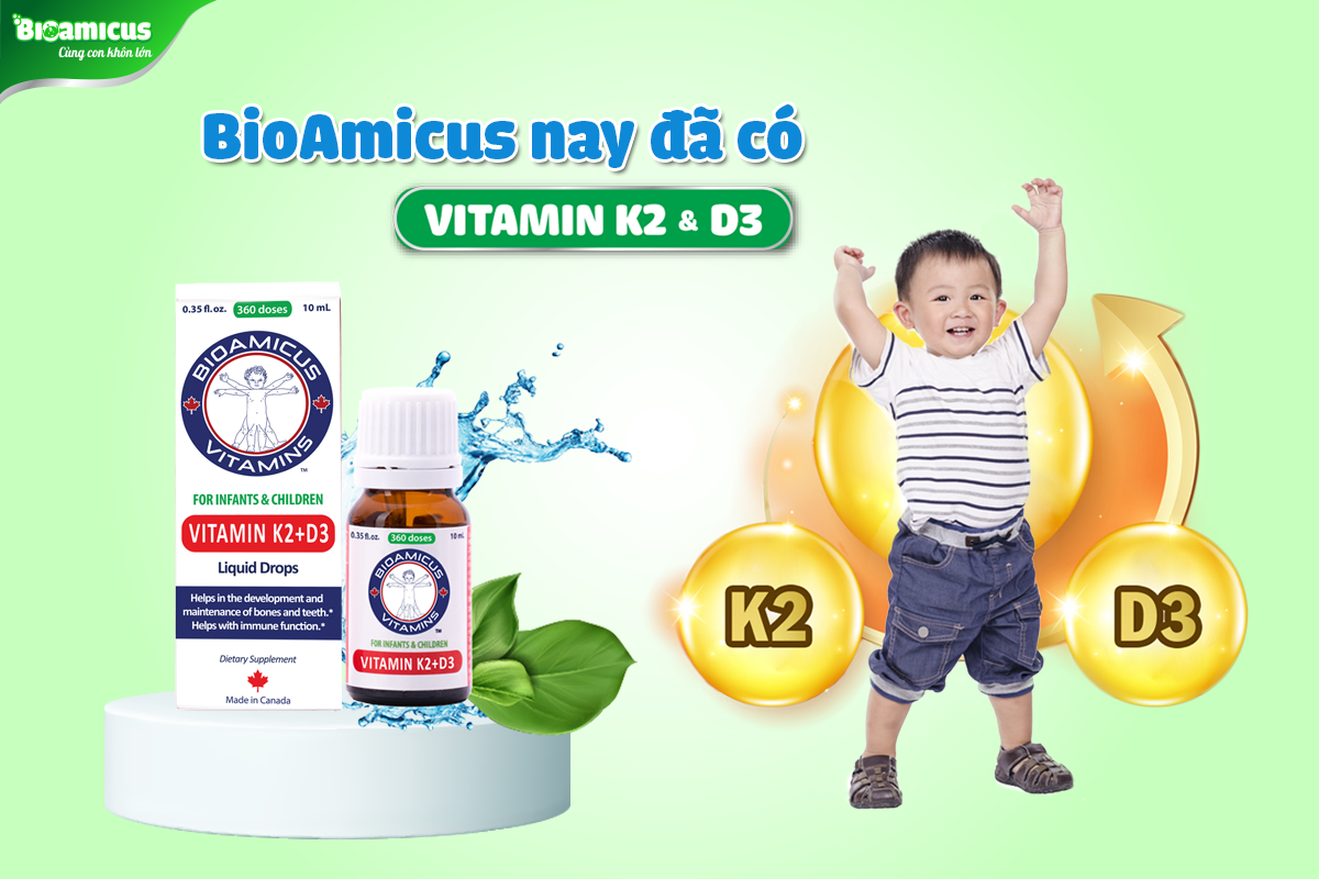 Bioamicus Vitamin D3 K2 – Hỗ trợ tăng hấp thu canxi ở trẻ
